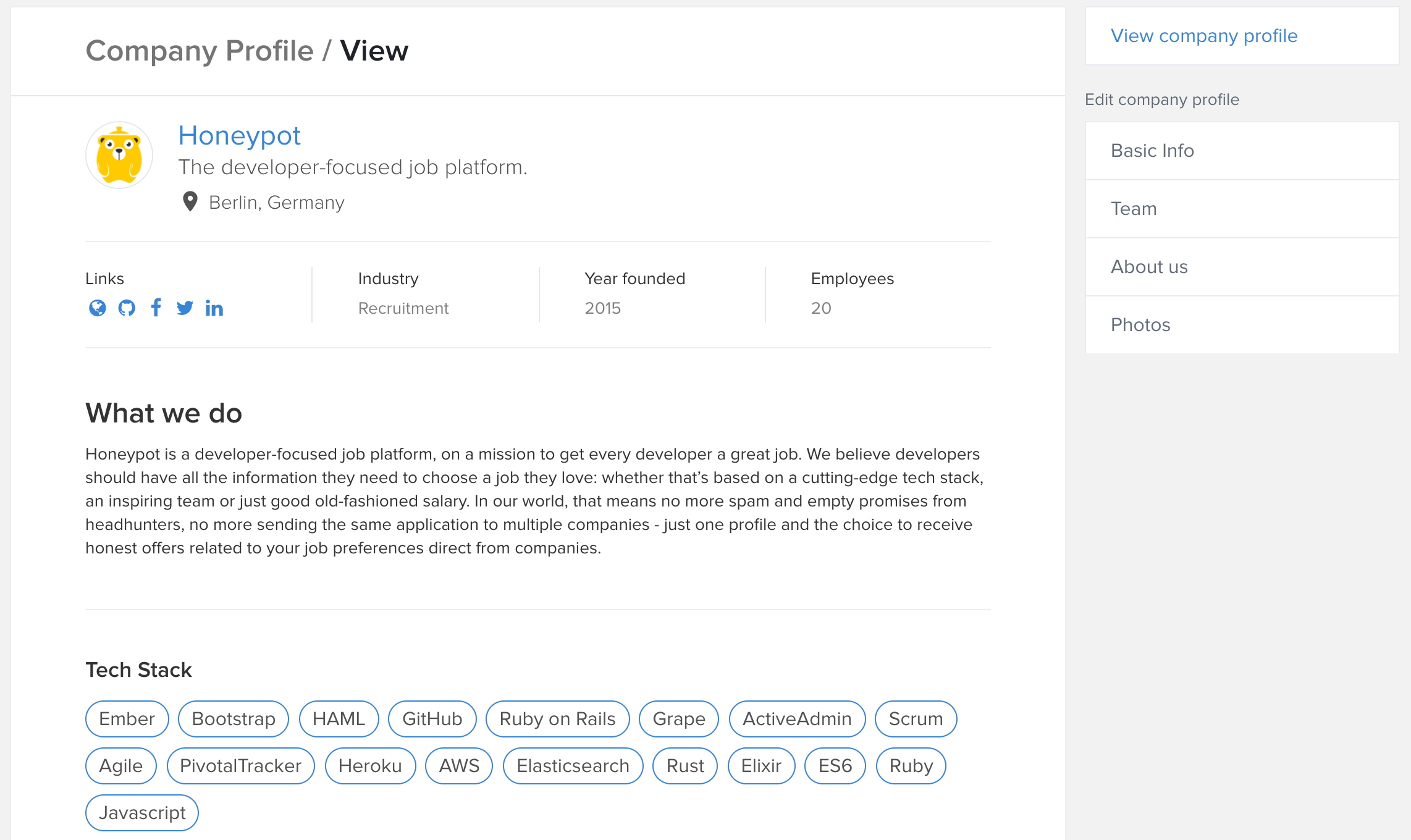 View of the company profile
