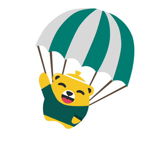 Bearpot parachuting down from above.